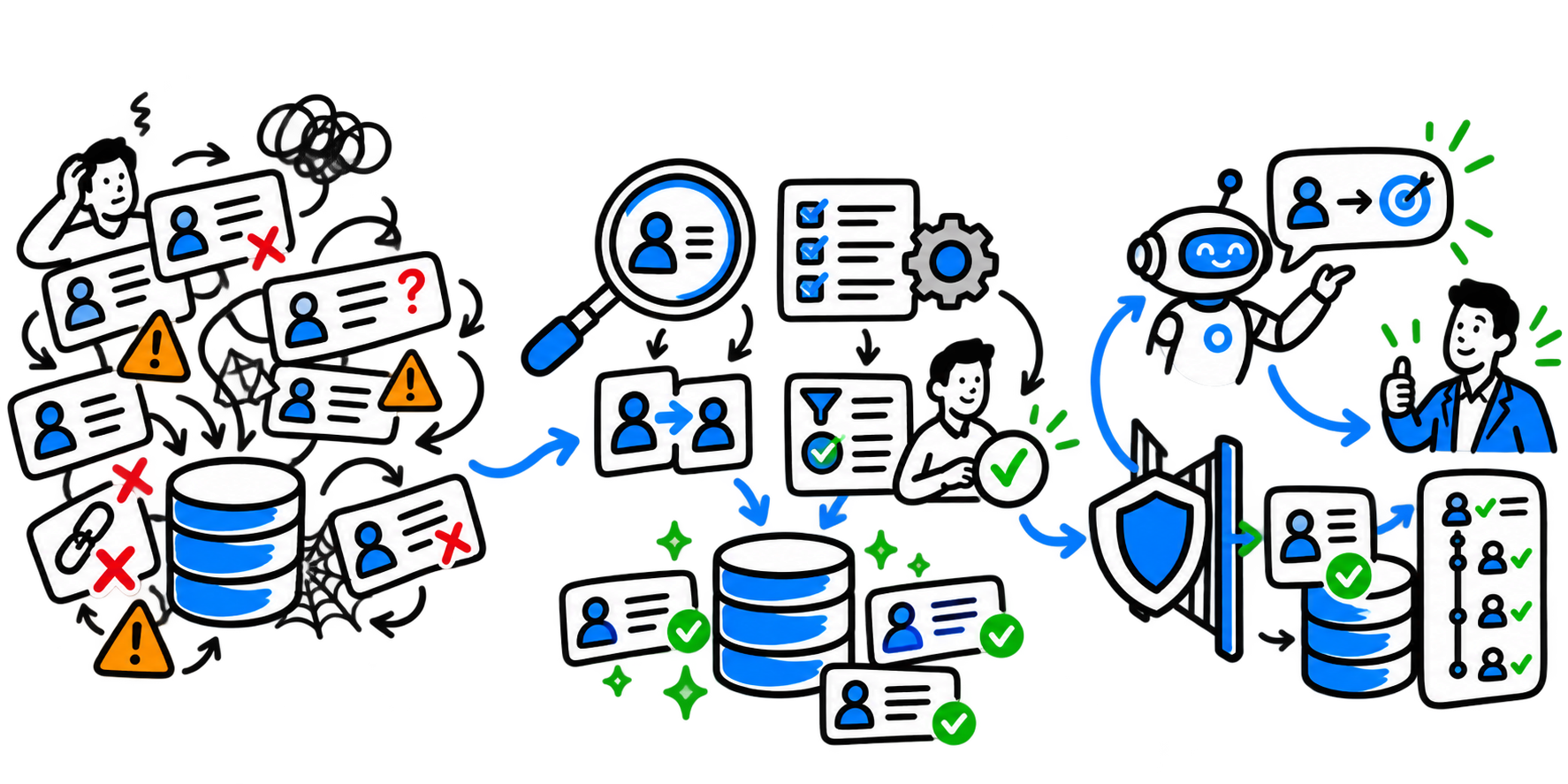 Карта подготовки данных CRM к запуску AI-агента: ошибки и дубли, аудит, очистка, контроль человека, запись результата и журнал действий