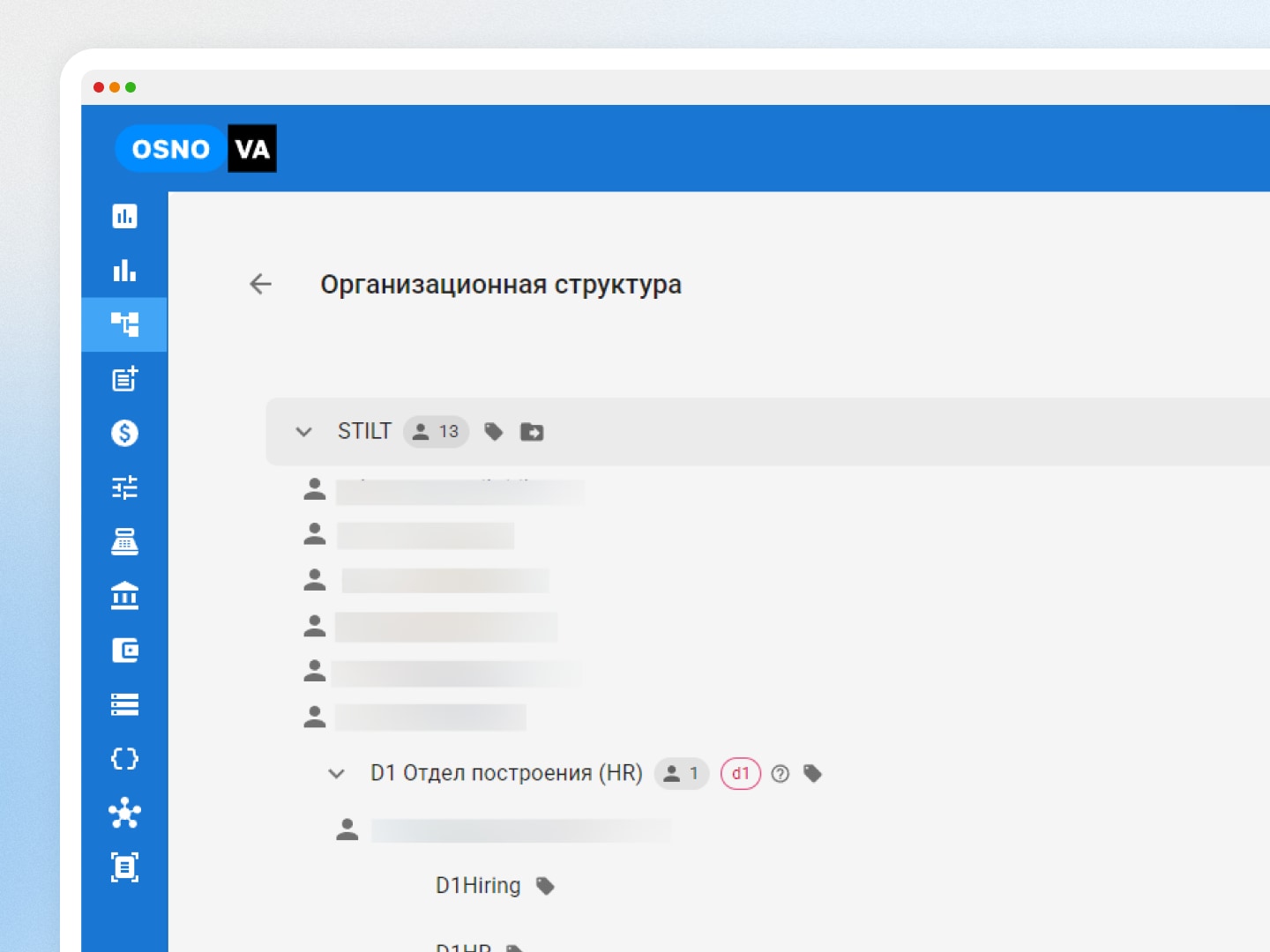 Экран Основы с организационной структурой и отчетными периодами
